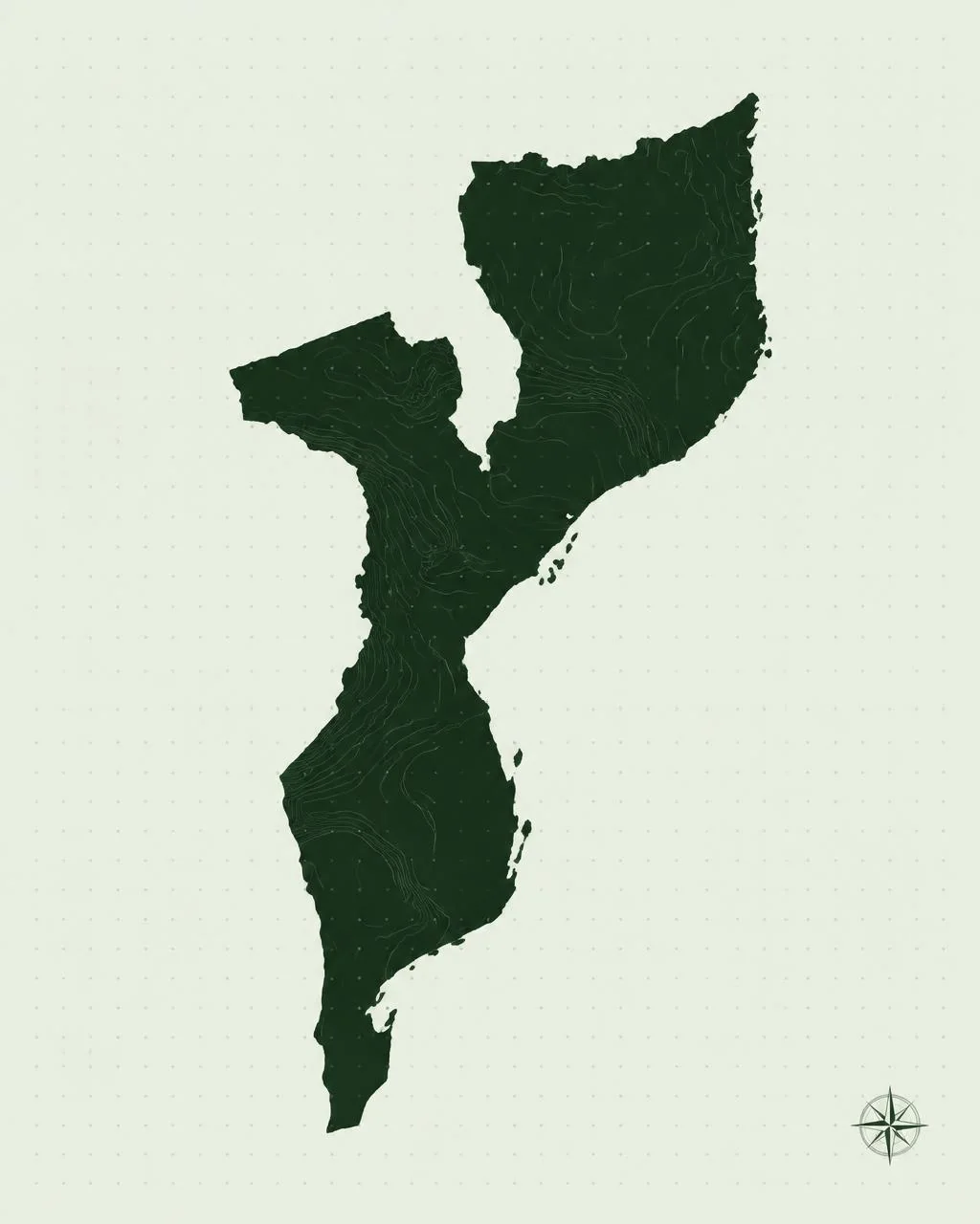 Mapa estilizado de Moçambique com as localizações das operações da Grão D'Ouro